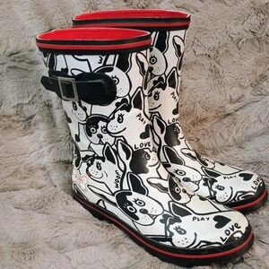 Bobs by Skechers Women's Size 9 Rubber April Showers Rain Boots Dogs Print